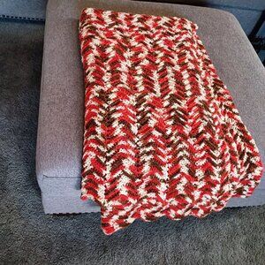 Vintage Granny Hand Crocheted Blanket Afghan 78" X 85" Brown Rust Cream Colors